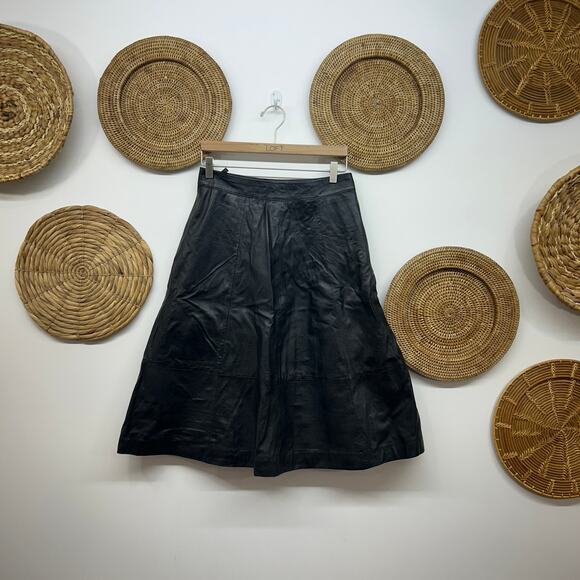 $228 Mauritius Leather Black Zaza RF Leather Skirt 4 Knee Length Midi - Picture 2 of 10